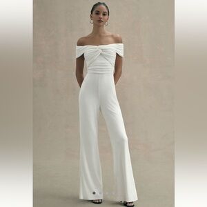 Misha Aisla Off-the-shoulder Twist-front Jumpsuit in Ivory, Size Large